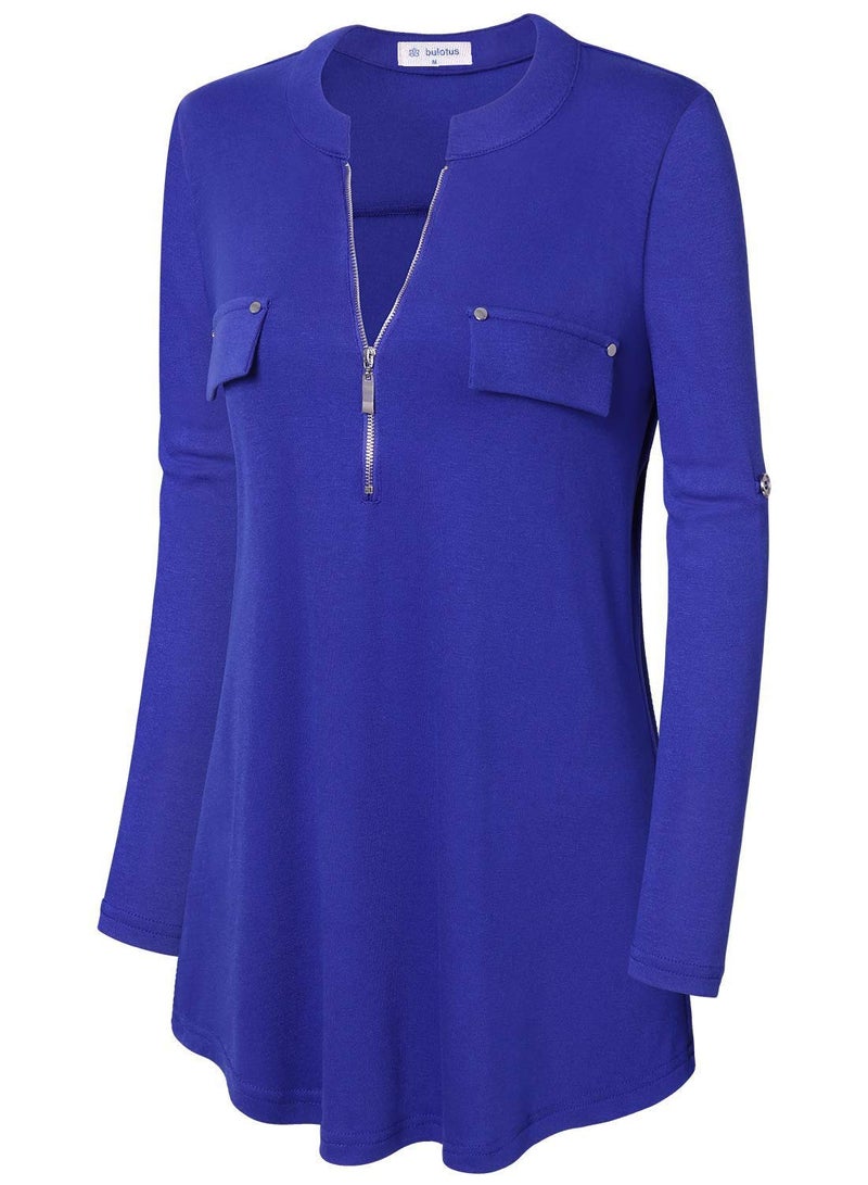 Bulotus Women's 3/4 Sleeve Business Casual Top Office Shirt Plus Size, Blue, XX-Large - Image 4